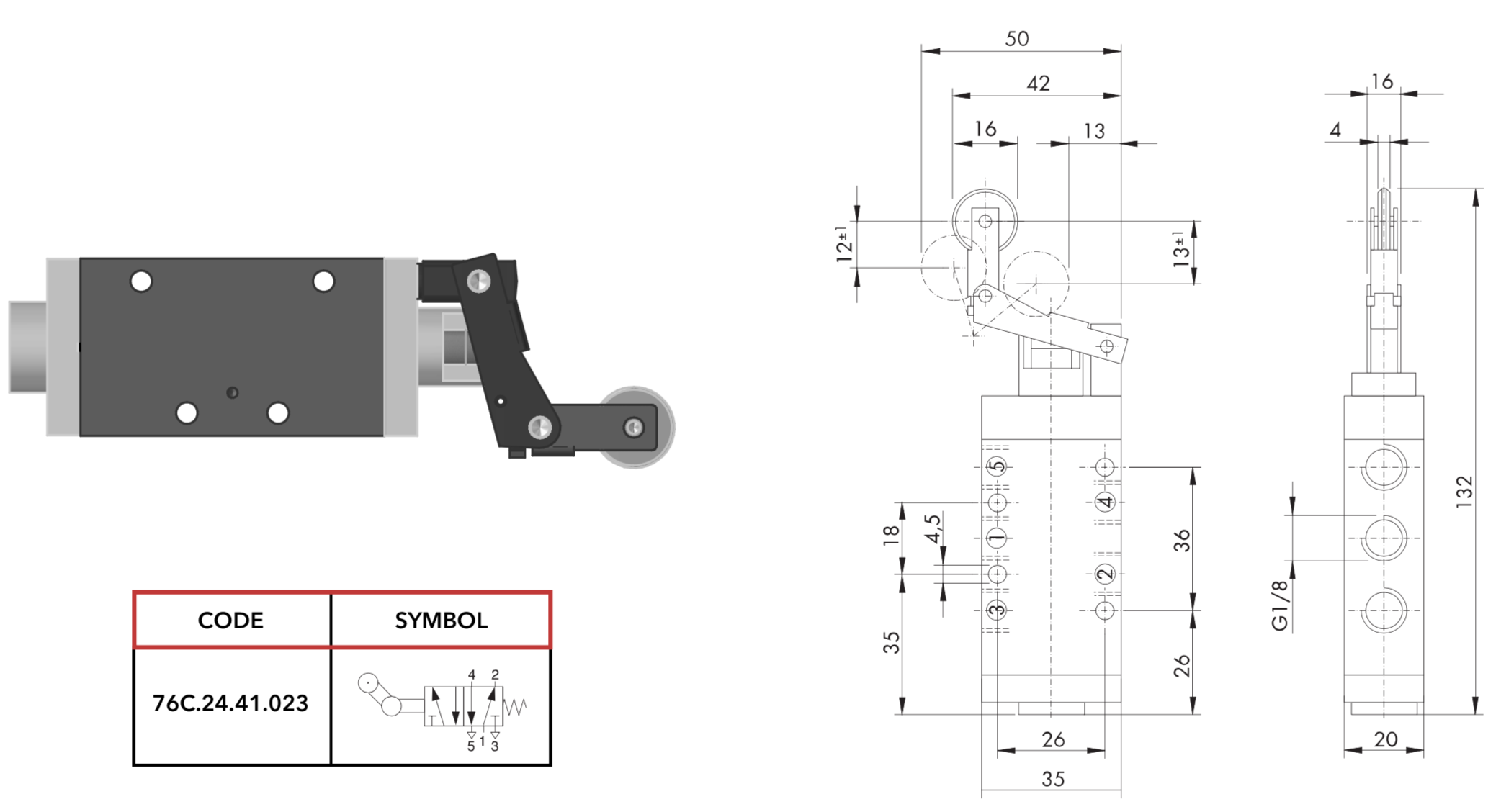mechanically actuated valves 5/2way Spool Valves G1/8 (Dnom 6mm)